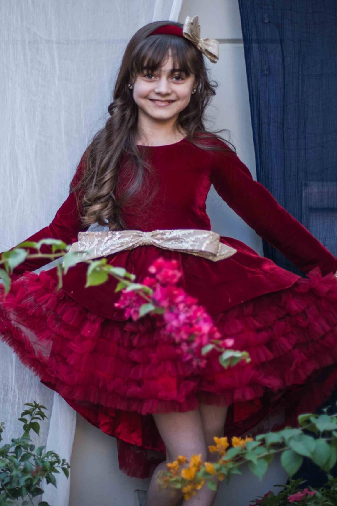 Hoity Moppet Asymmetric Velvet Bow Dress 
