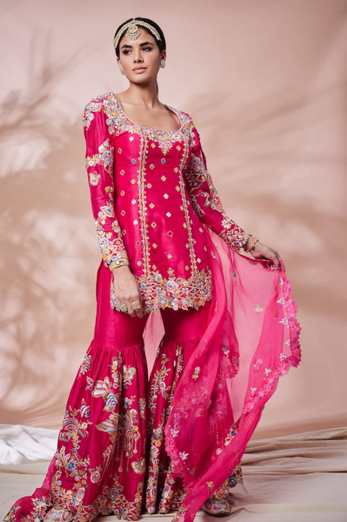 Tamanna Punjabi Kapoor Silk Embroidered Kurta Gharara Set