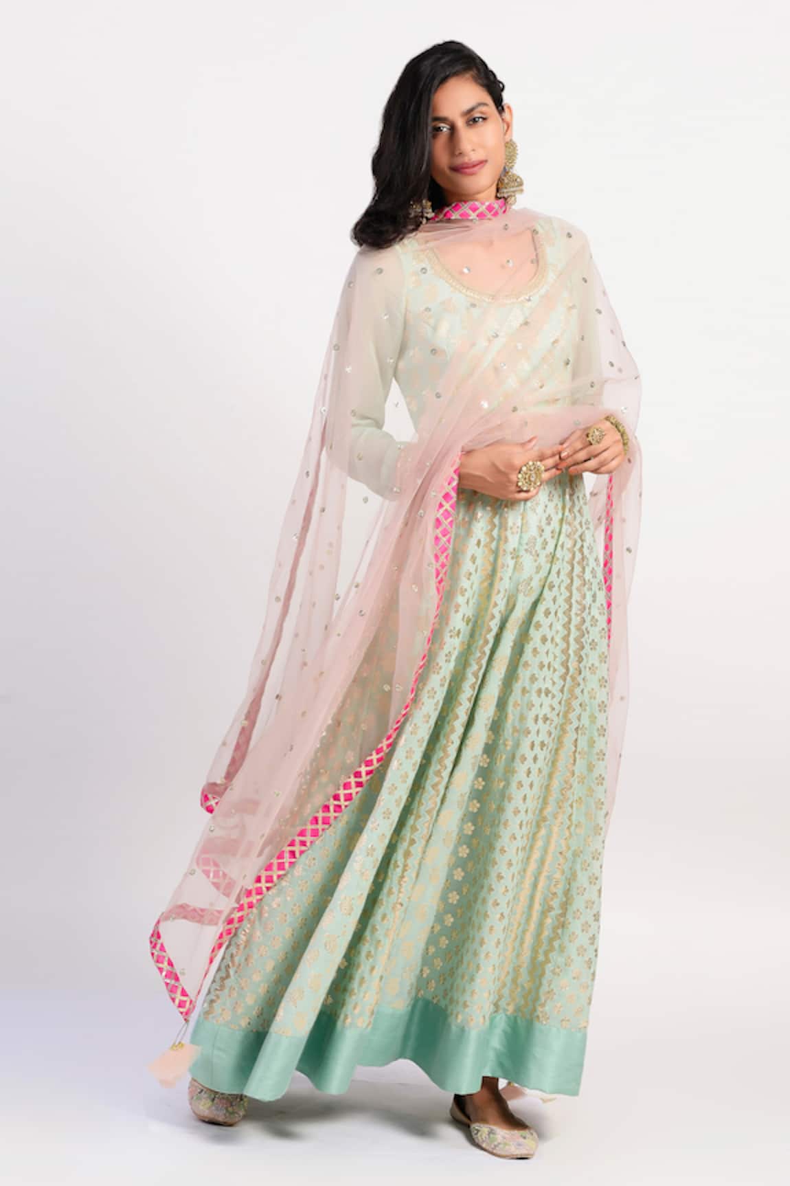 Rishi and Vibhuti Chanderi Pleated Anarkali with Dupatta