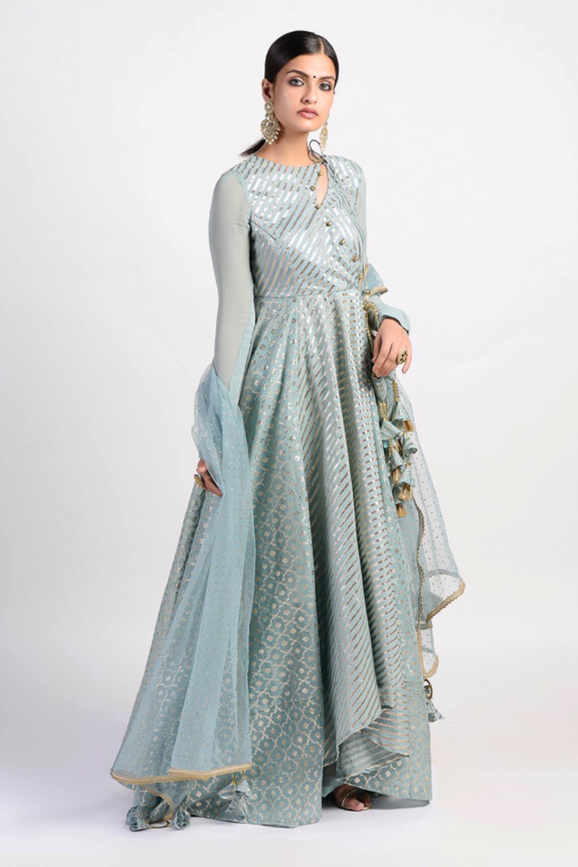 Rishi and Vibhuti Embroidered Chanderi Anarkali Palazzo Set