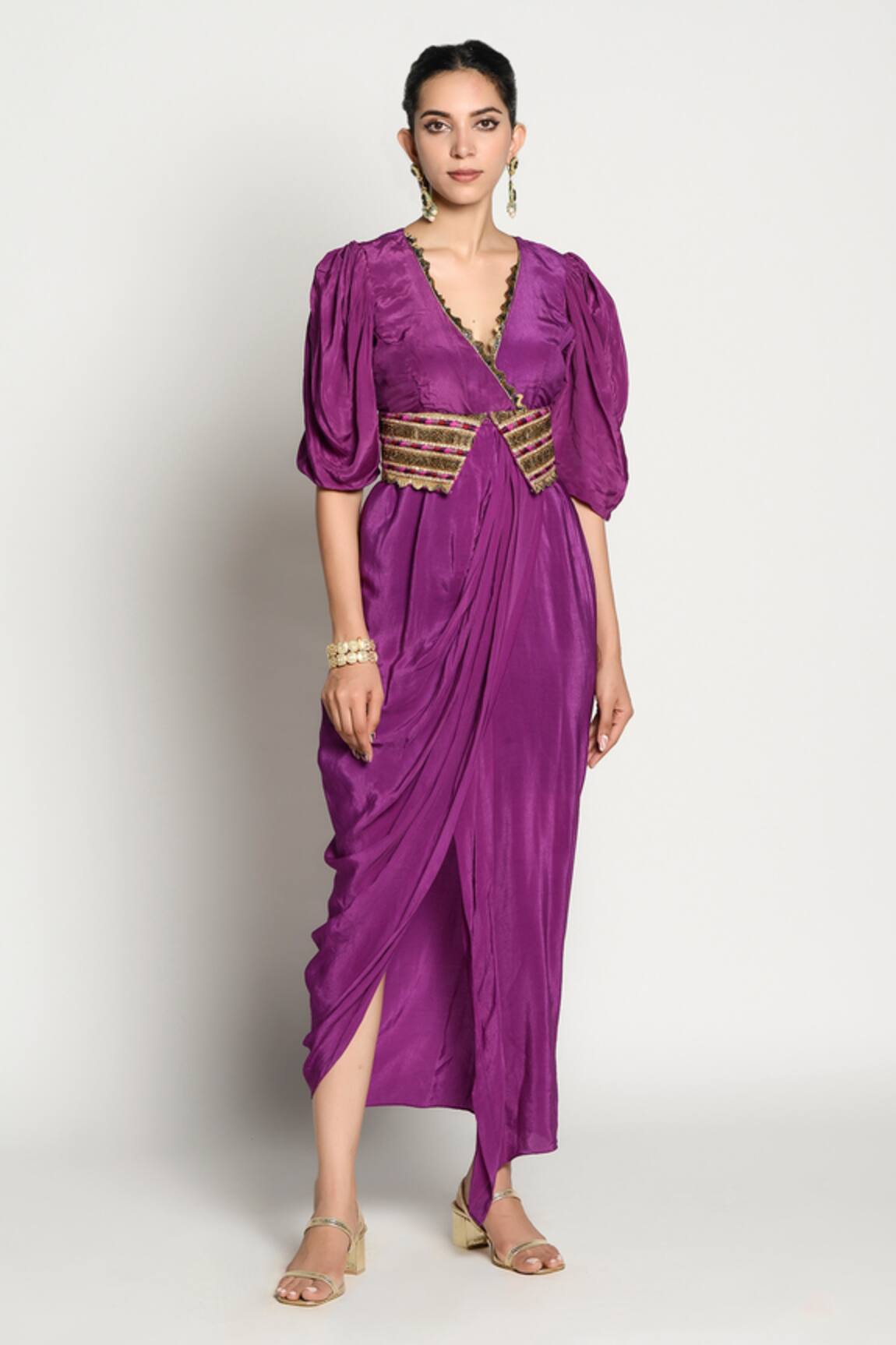 Rishi And Vibhuti Aalia Draped Dress With Belt 