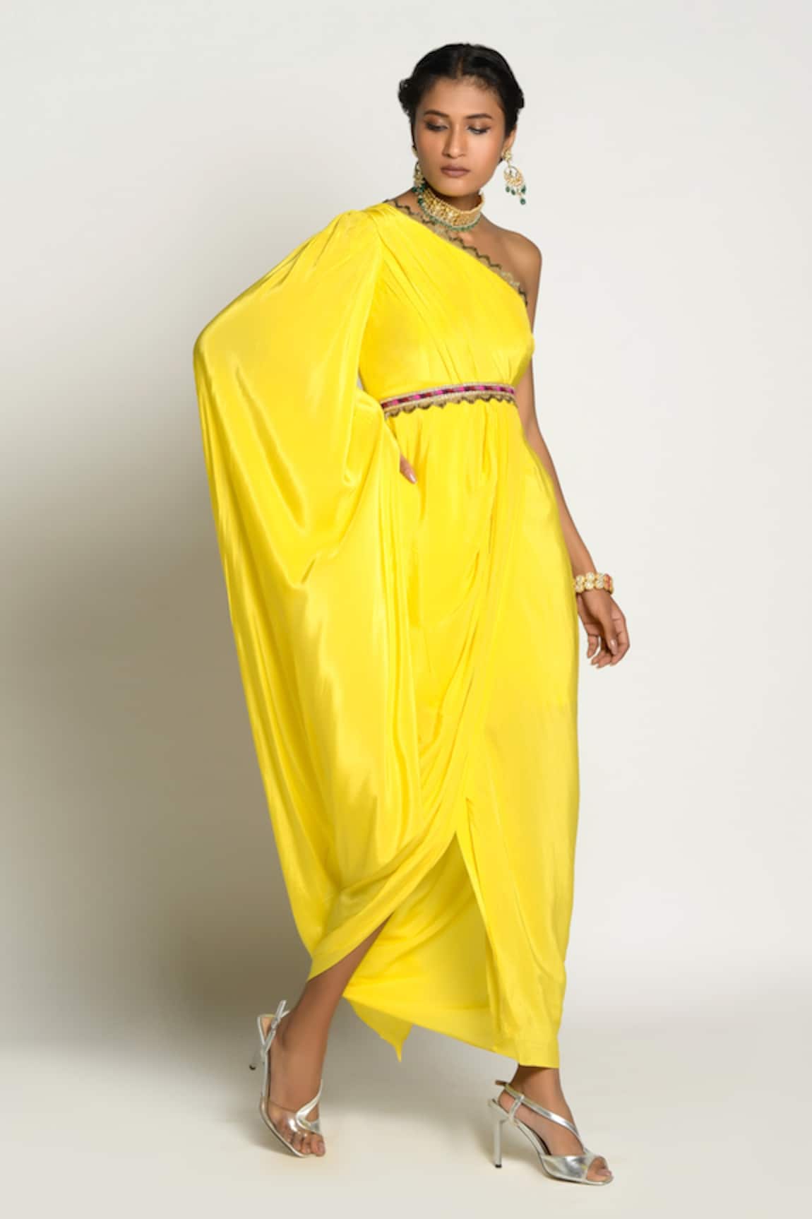Rishi & Vibhuti One Shoulder Draped Gown 