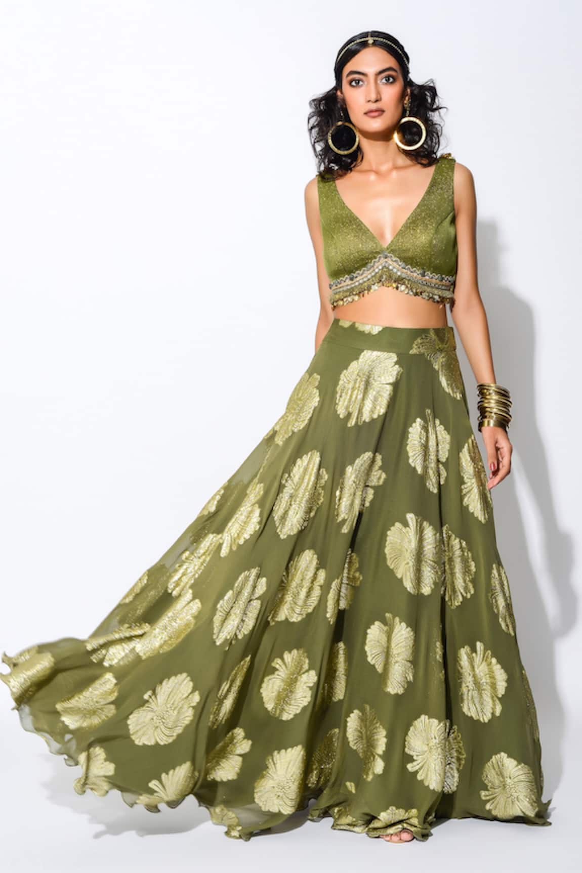 Rishi And Vibhuti Foil Print Lehenga & Blouse Set 