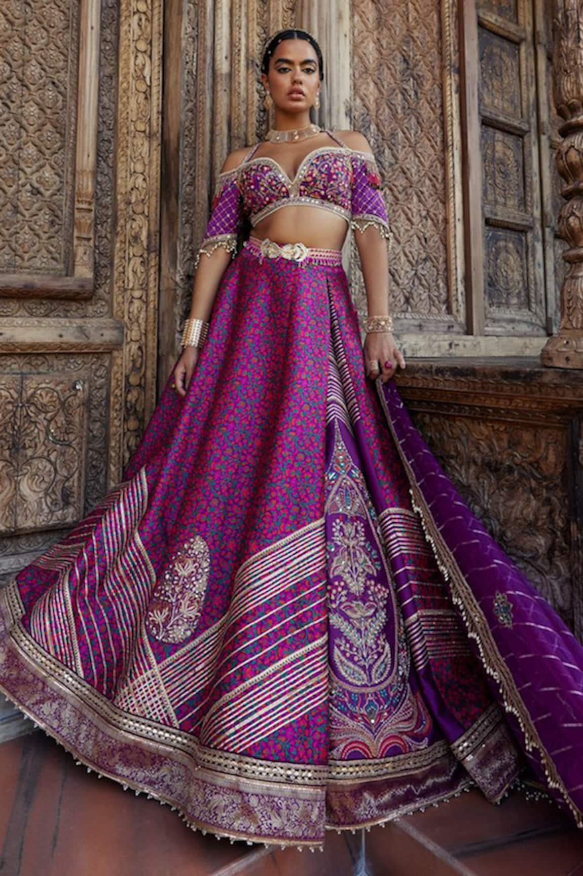 Aditi Gupta Floral Print Jamawar Lehenga Set 