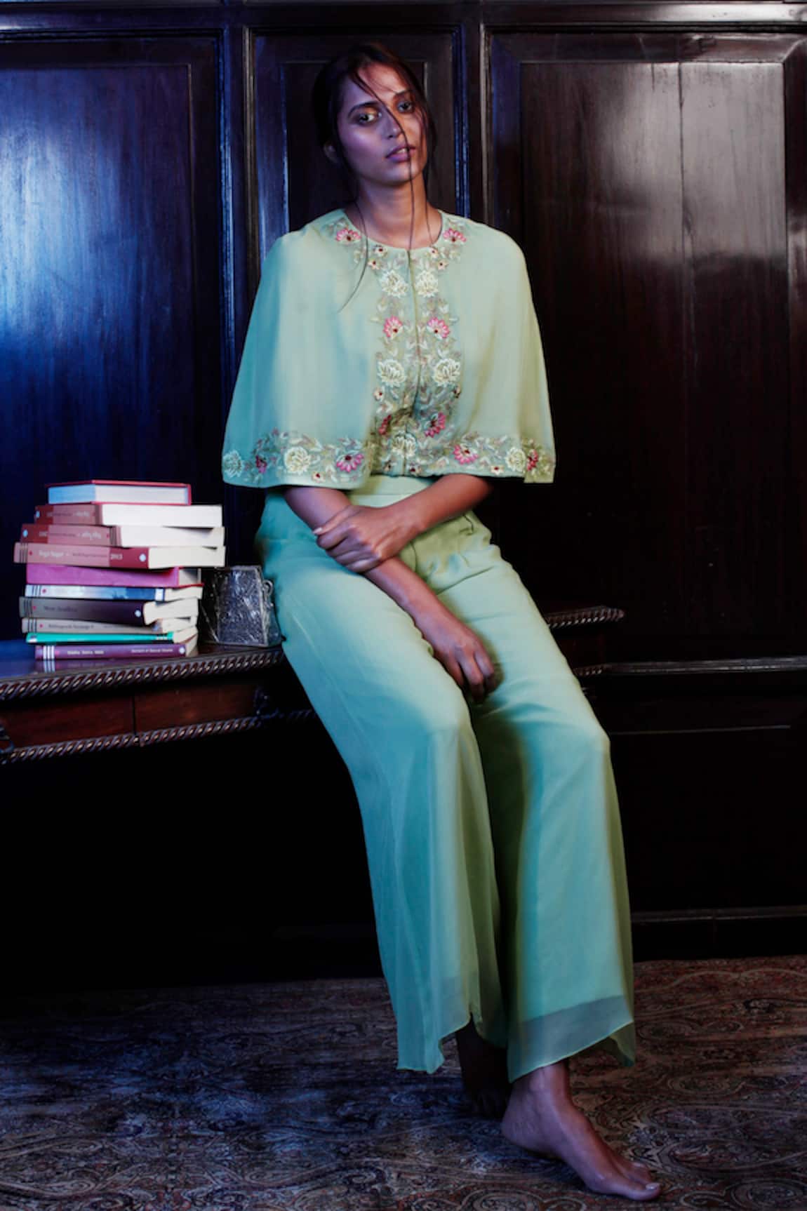 Samatvam By Anjali Bhaskar Embroidered Cape & Palazzo Set 