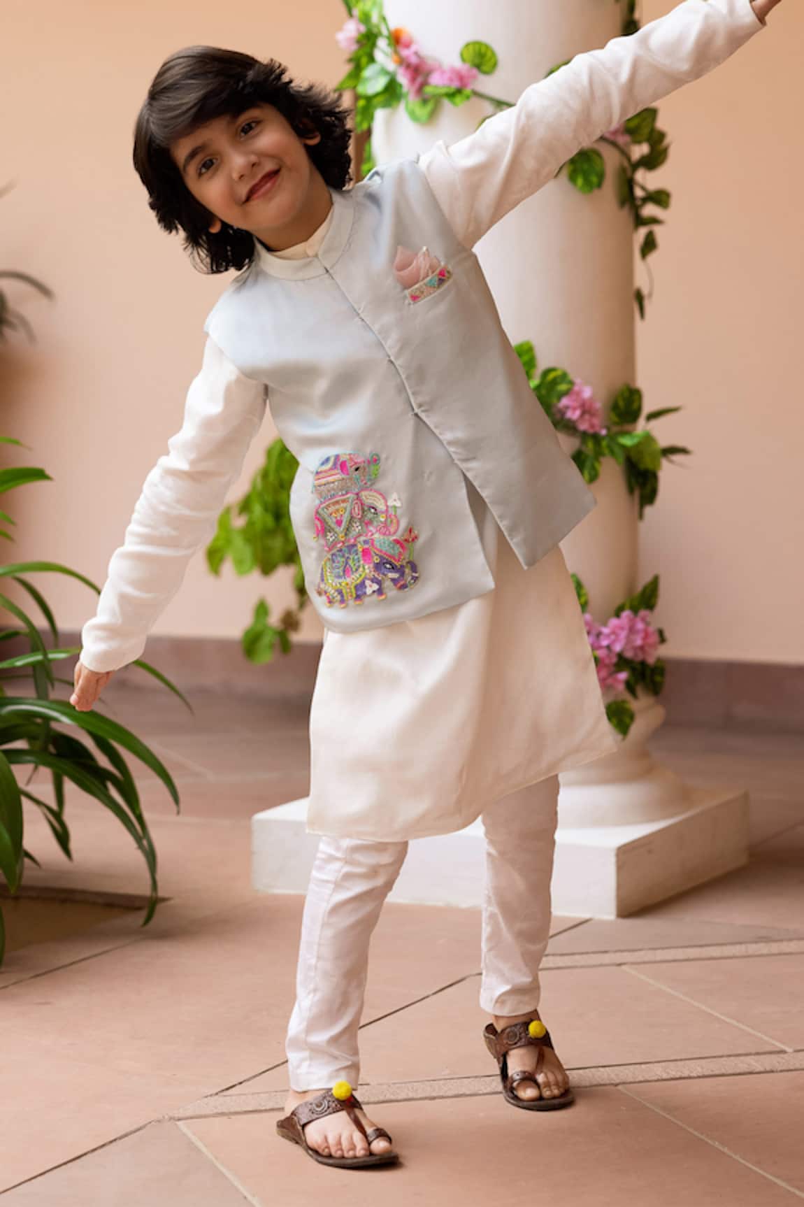 Panchhi by Kanupriya Tibrewala Embroidered Silk Bundi & Kurta Set