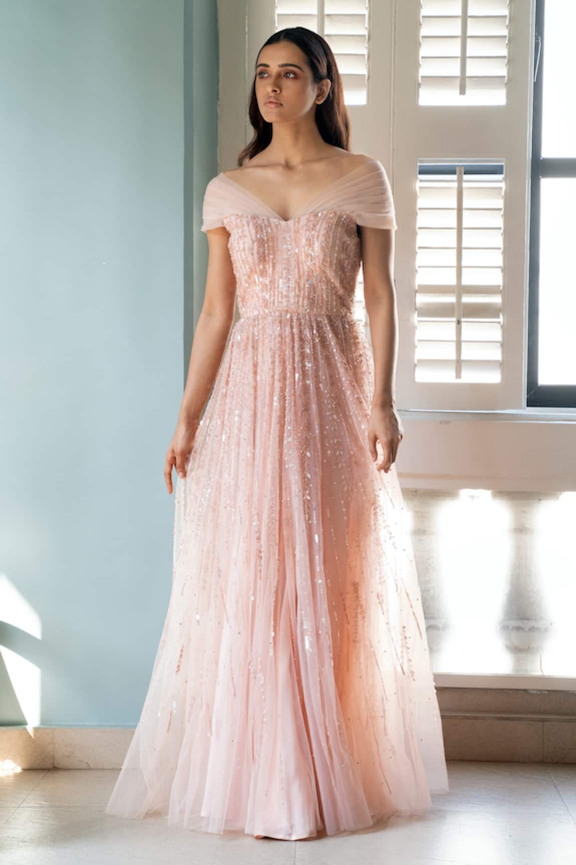 Shivani Awasty Off-Shoulder Embroidered Dress 