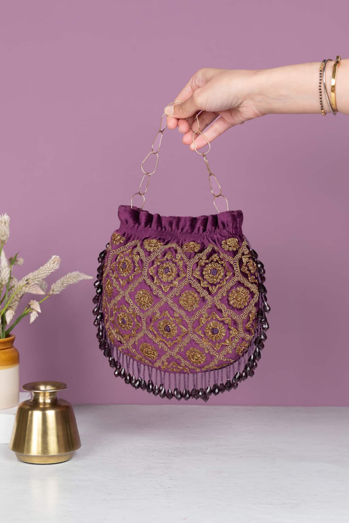 The Leather Garden Embellished Potli Bag