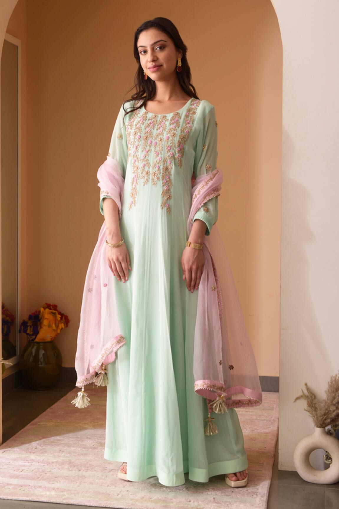 Surabhi Arya Floral Embroidered Anarkali With Dupatta 