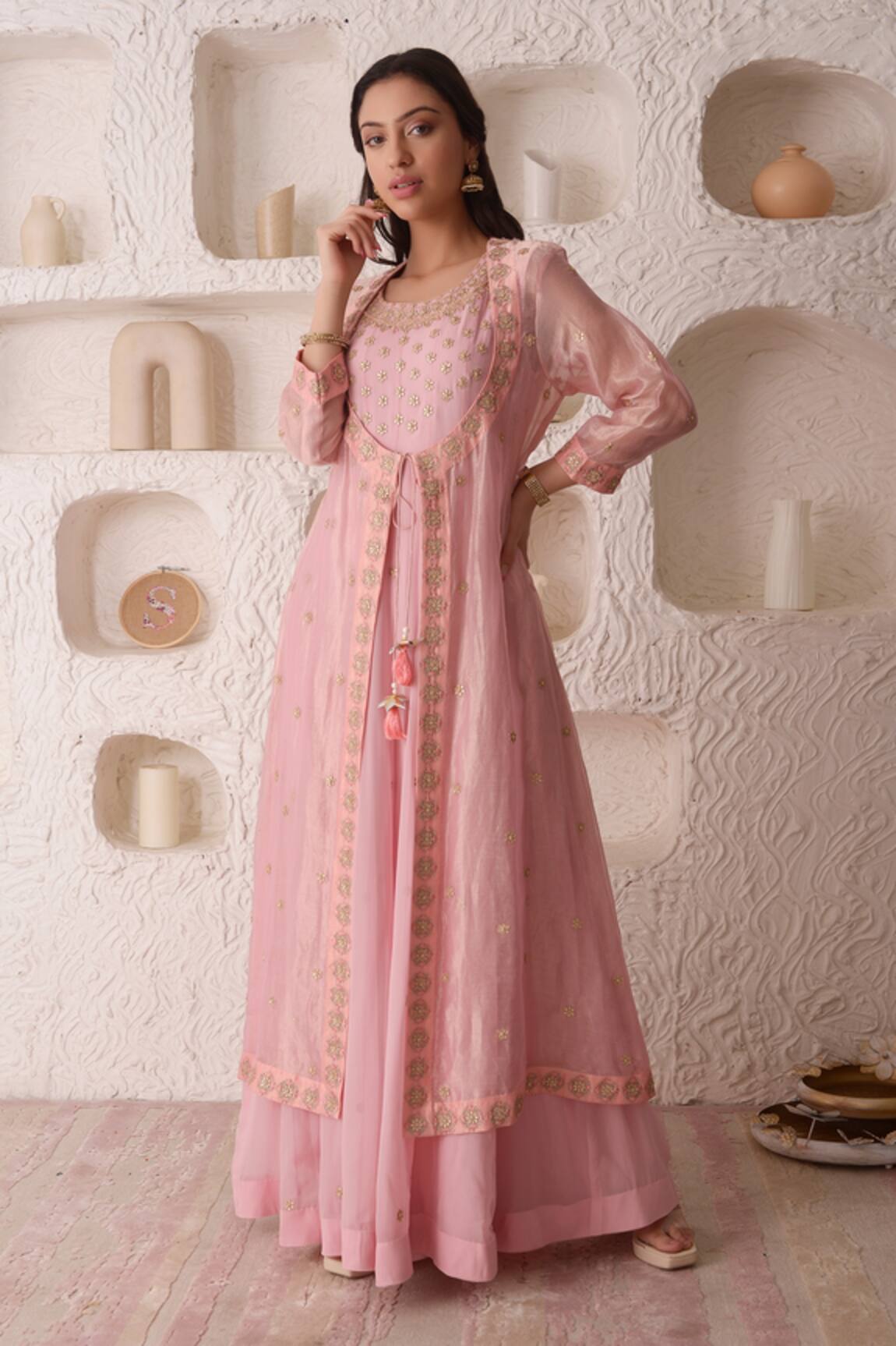 Surabhi Arya Floral Embroidered Anarkali & Jacket Set 