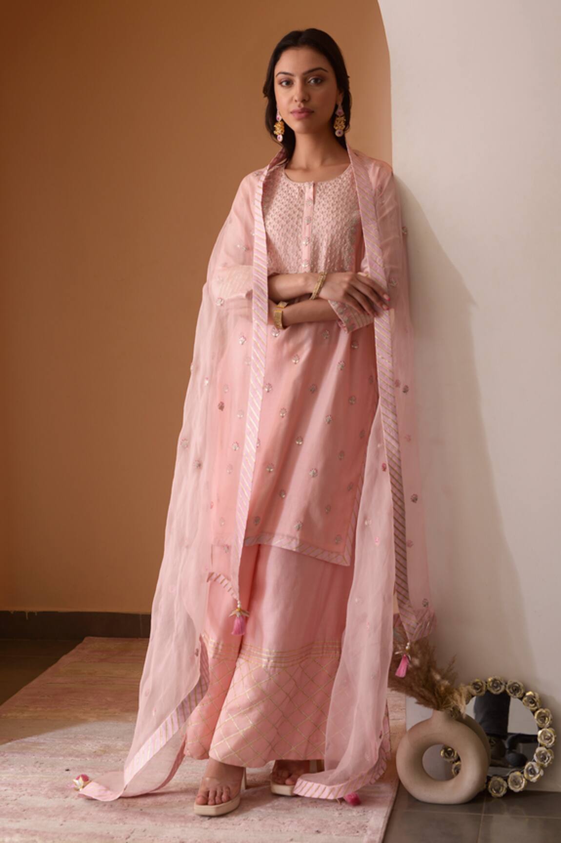 Surabhi Arya Floral Embroidered Kurta Palazzo Set 