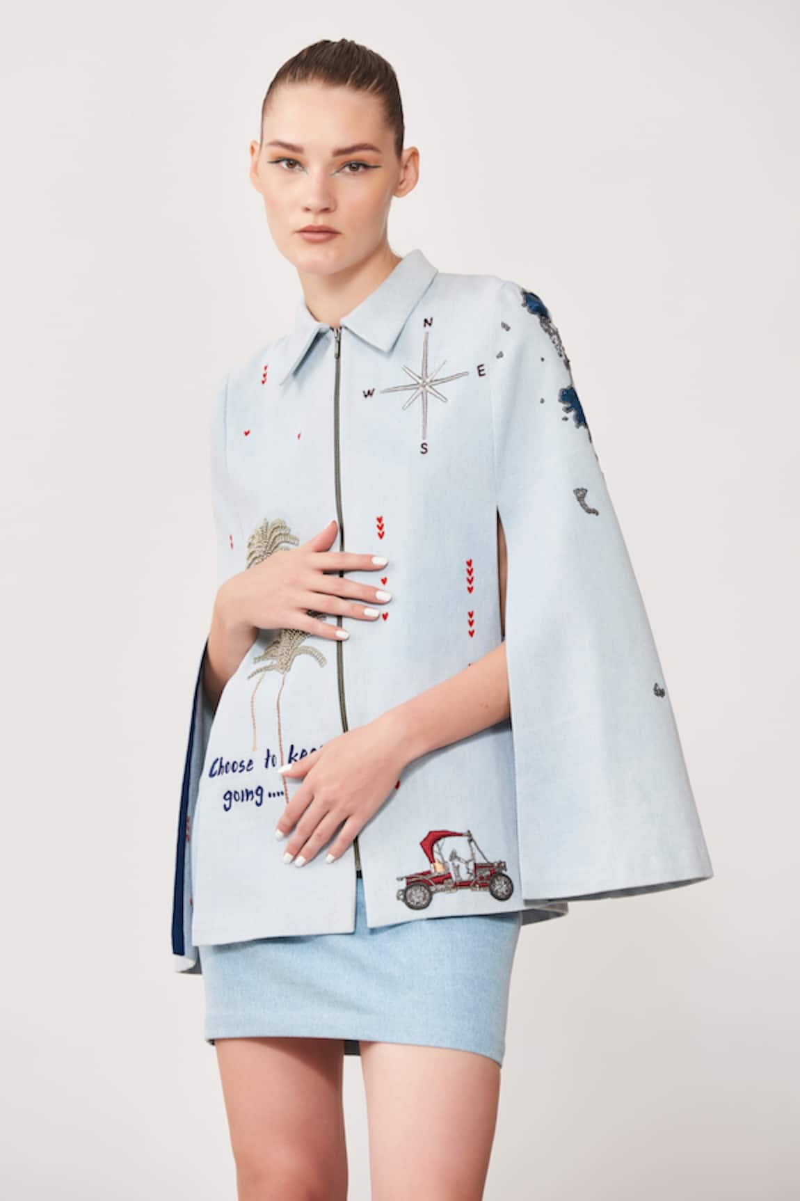Shahin Mannan Denim Embroidered Cape 