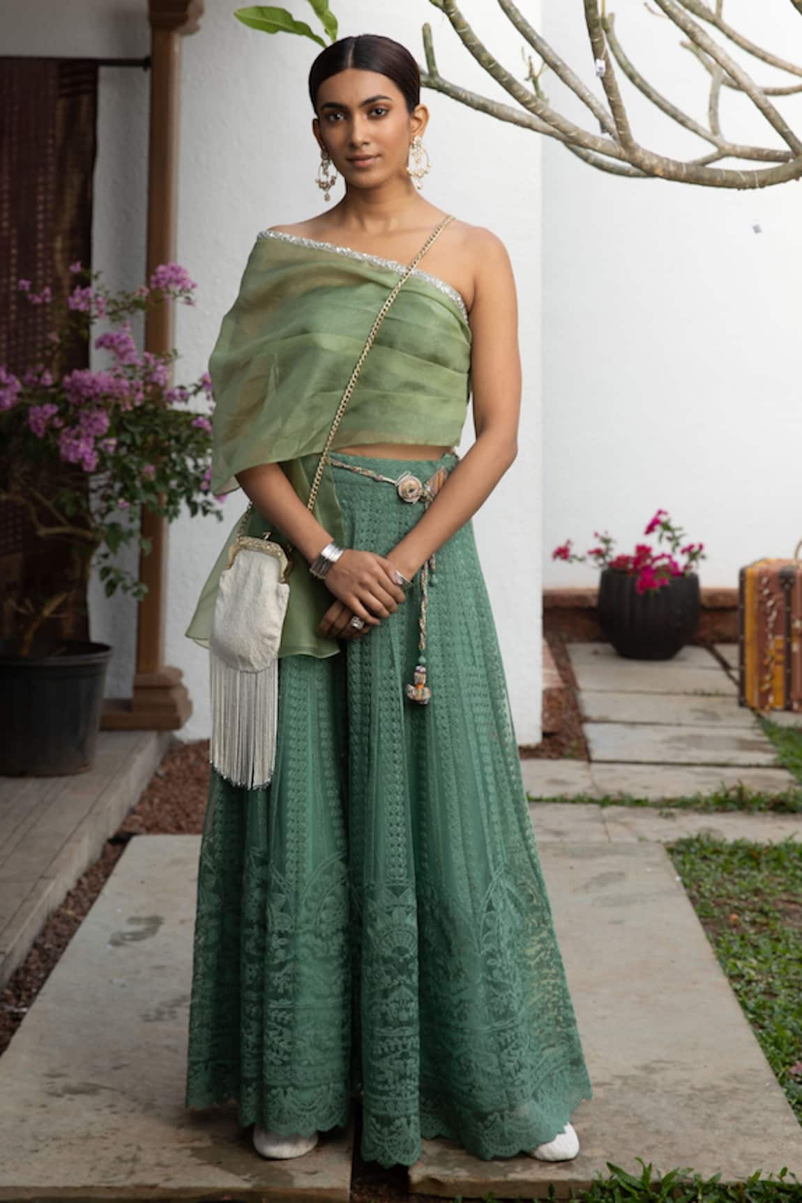 Jade by Monica and Karishma Draped Choli & Embroidered Lehenga Set