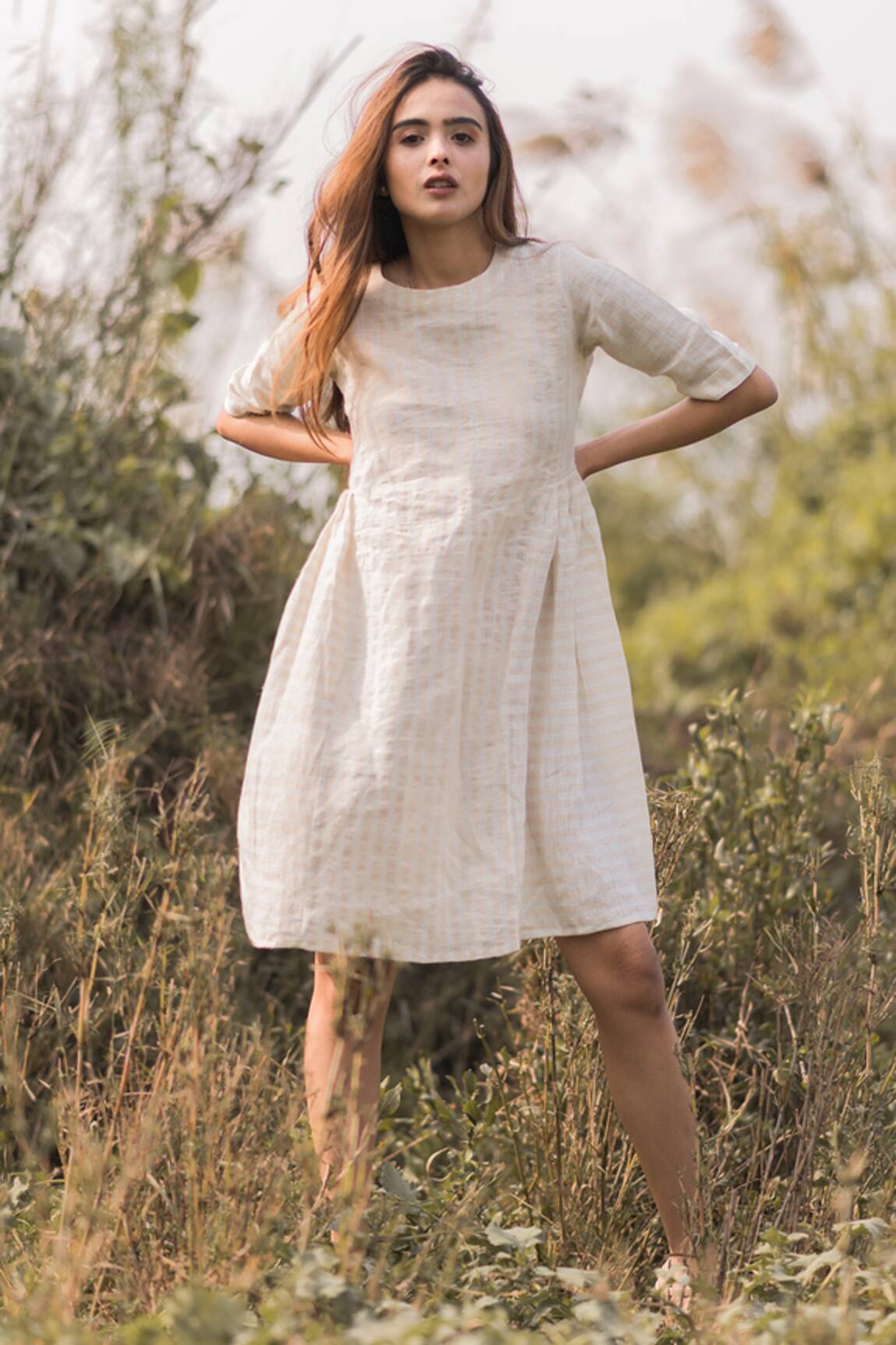 Vaani Beswal Samana Linen Zari Striped Dress 