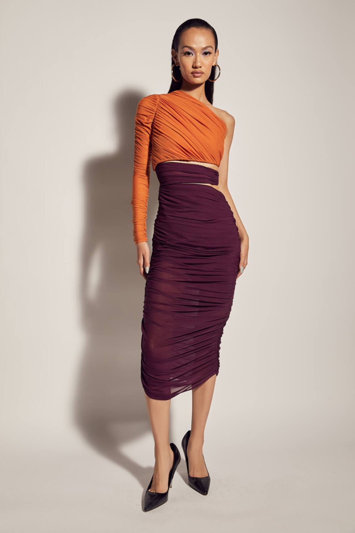 Sameer Madan One Shoulder Midi Dress 