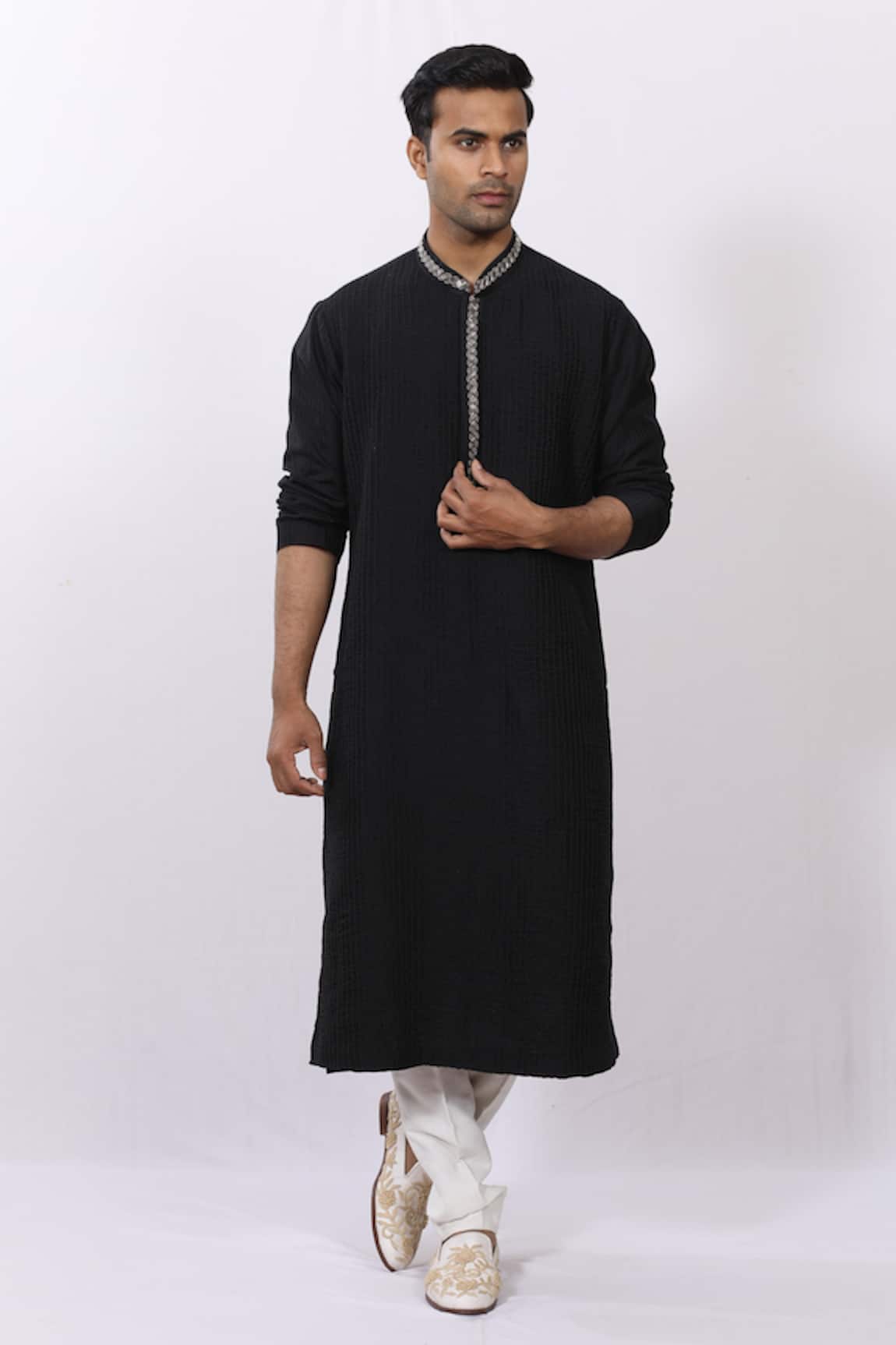 Sankalan - Men Cotton Silk Pintuck Kurta