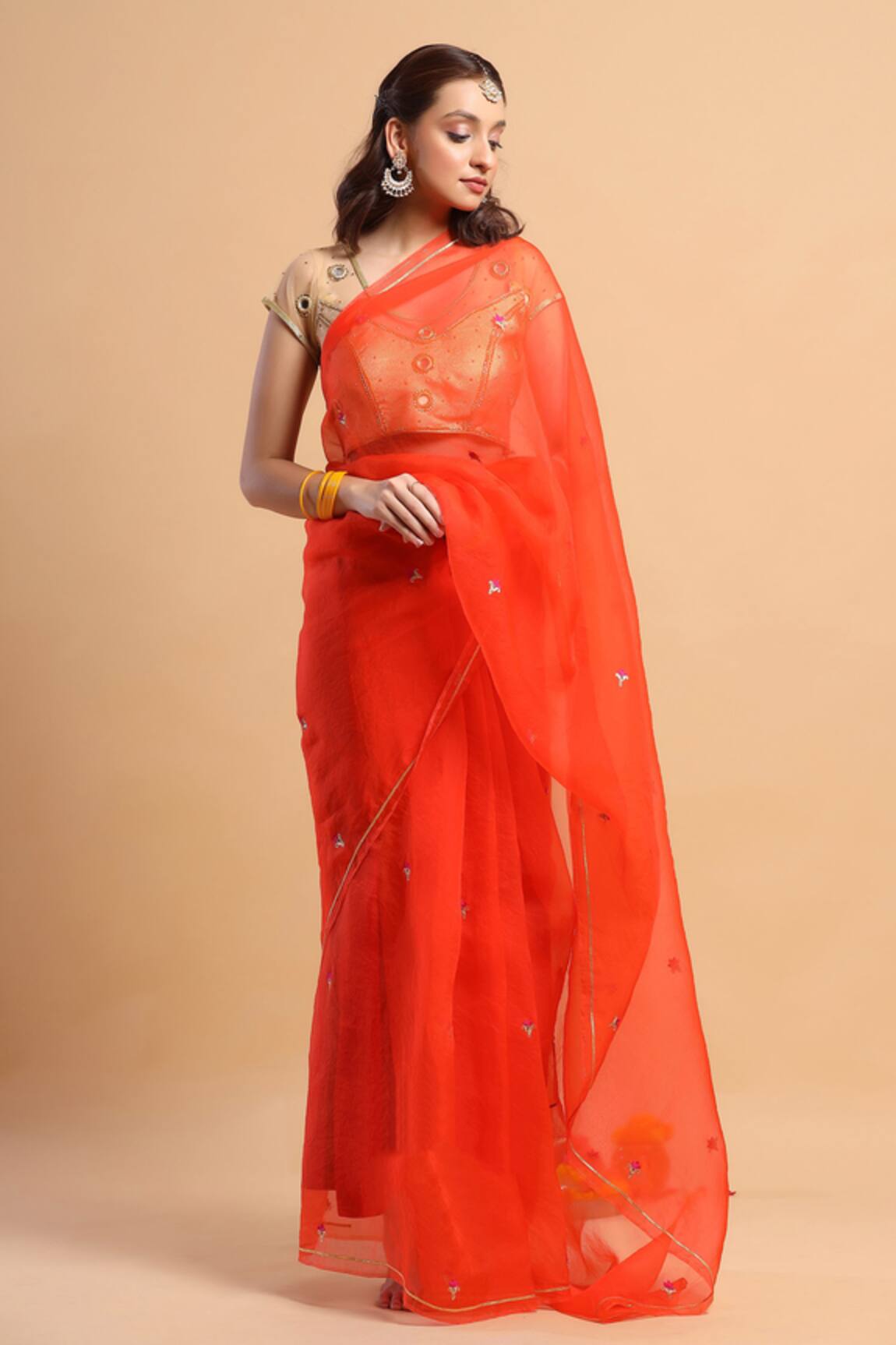 Ruar India Embroidered Organza Saree With Blouse 