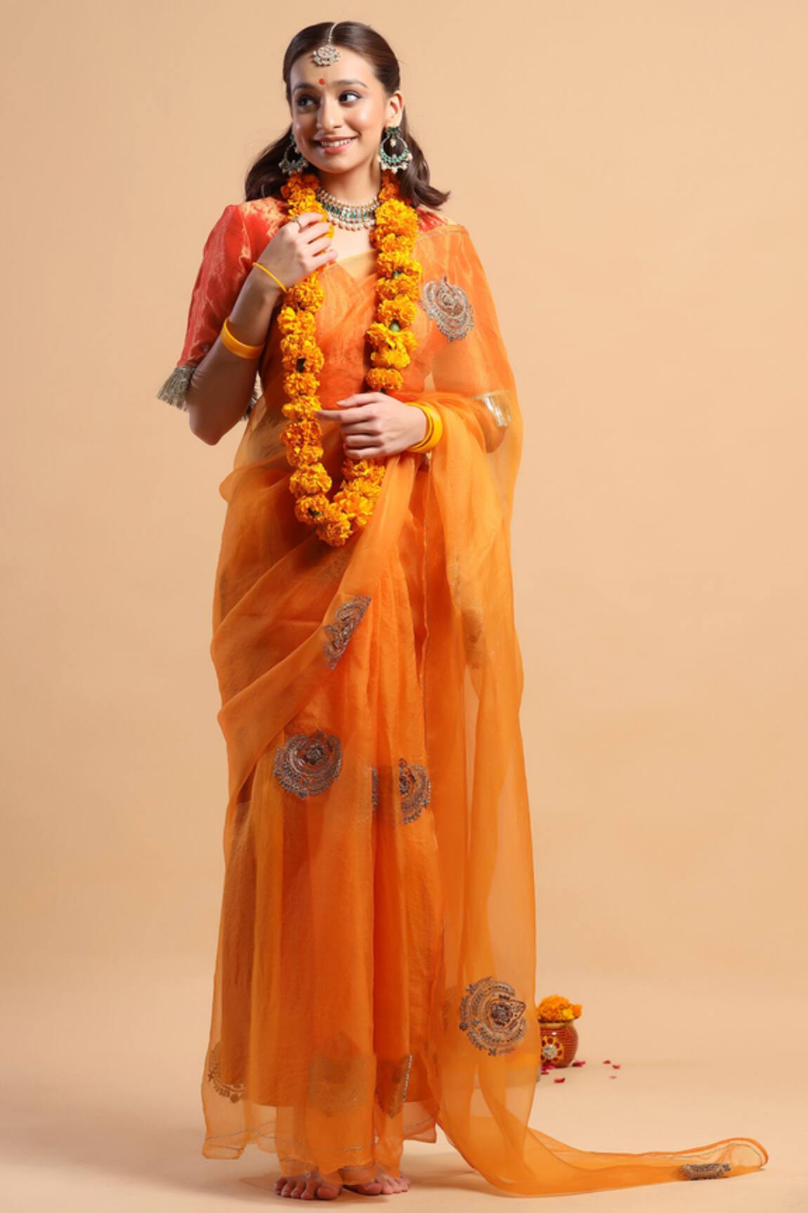 Ruar India Embroidered Organza Saree With Blouse 