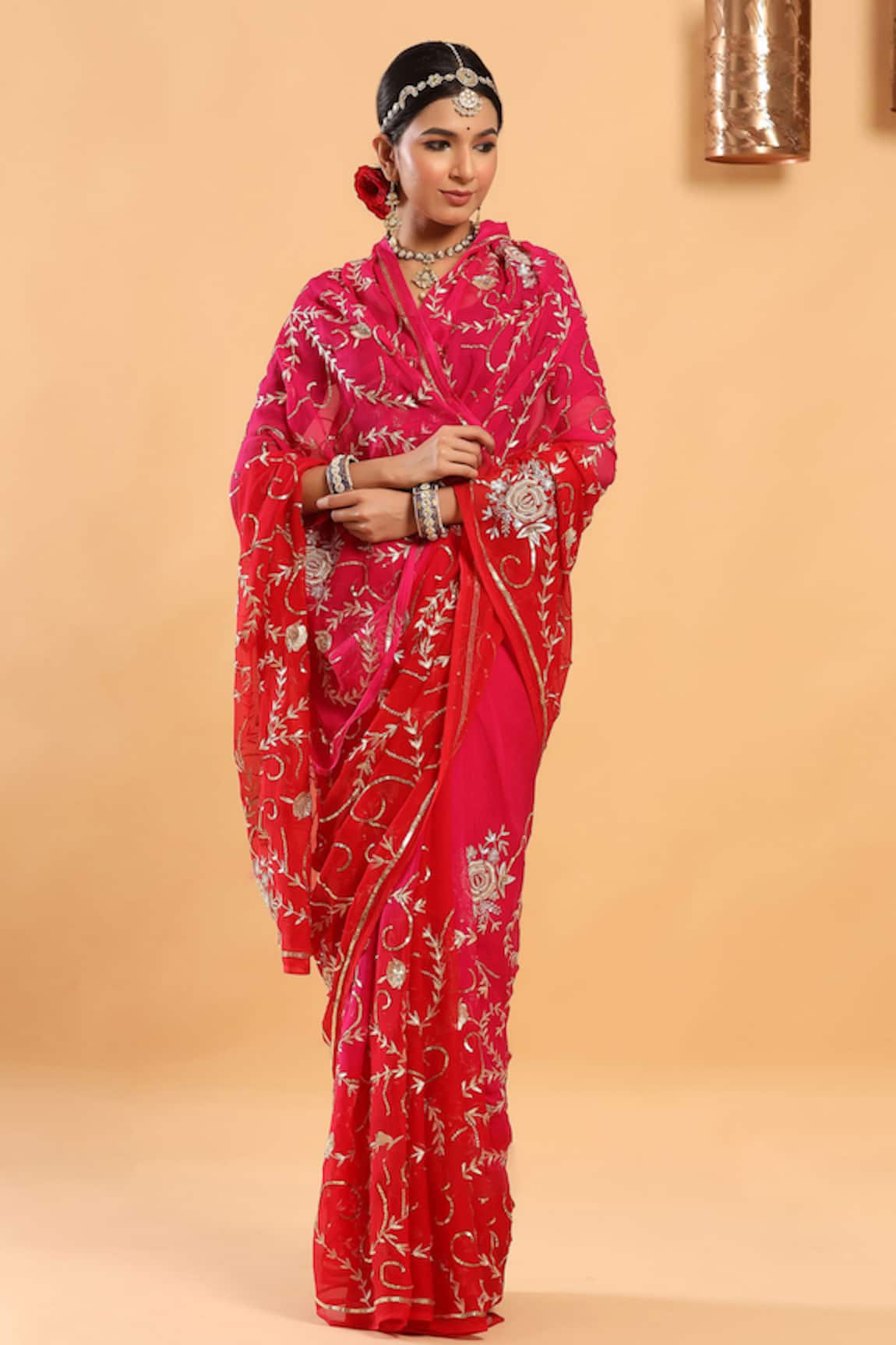 Ruar India Embroidered Chiffon Saree With Blouse