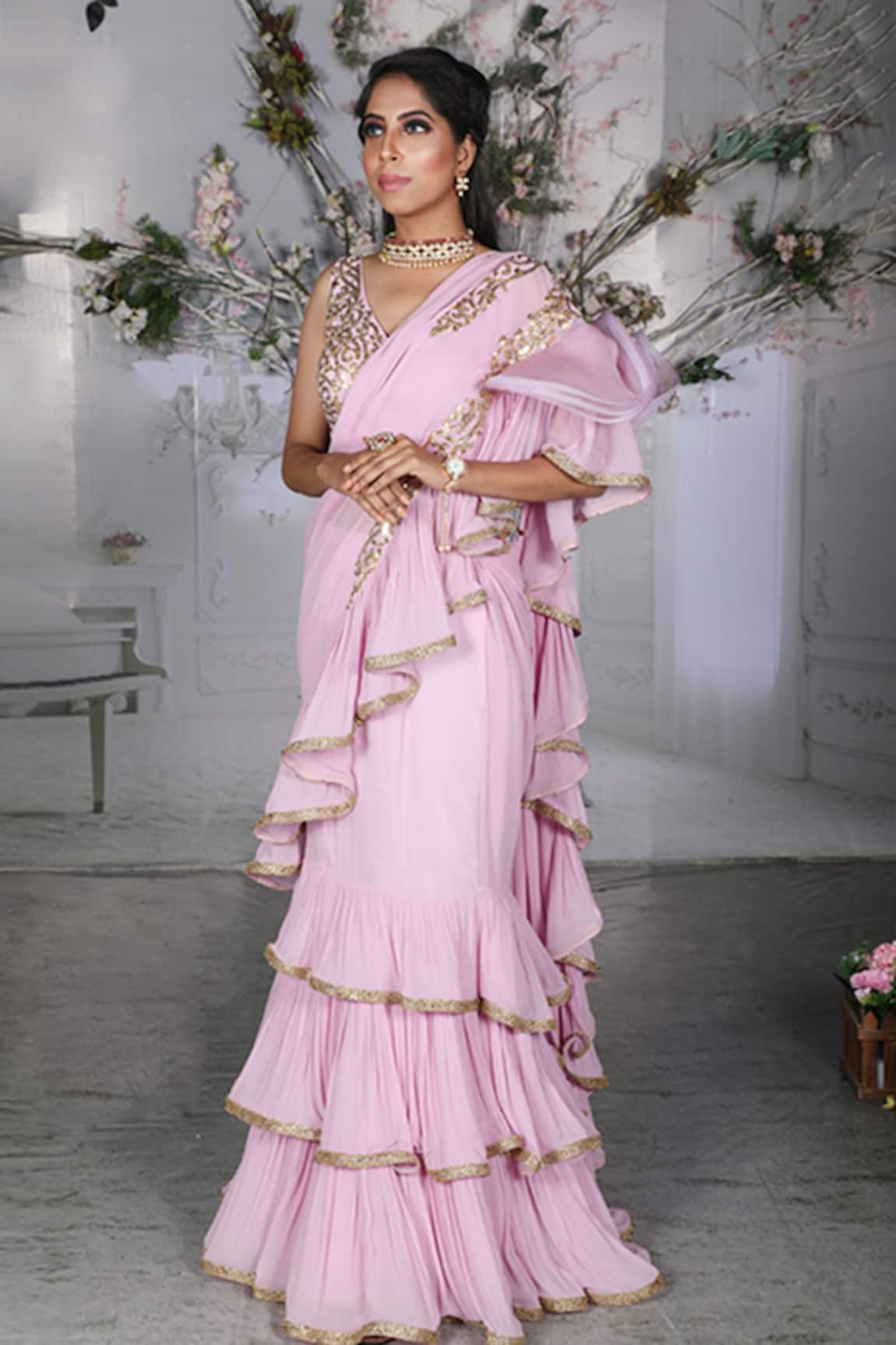 Archana Kochhar Zahri Ruffle Saree With Blouse 