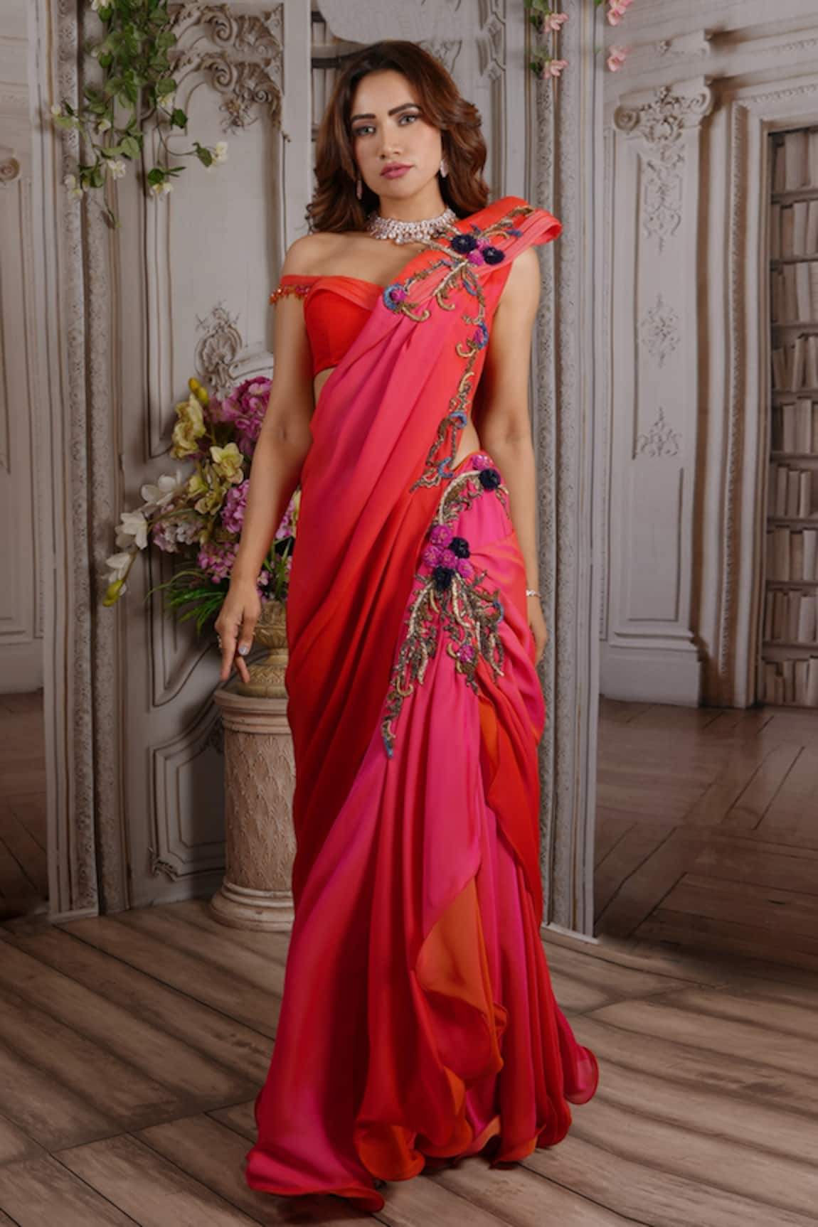 Archana Kochhar Dahlia Pre-Draped Saree With Blouse 