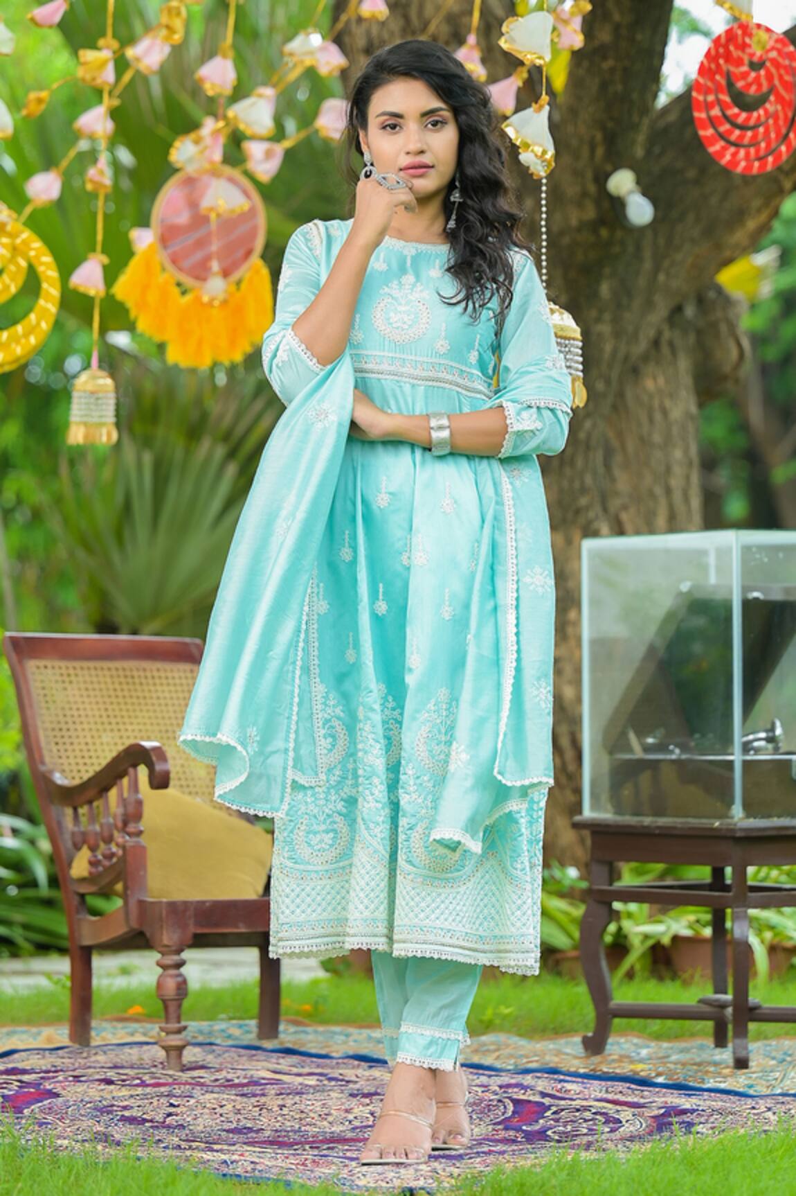 Bairaas Chanderi Embroidered Anarkali Pant Set