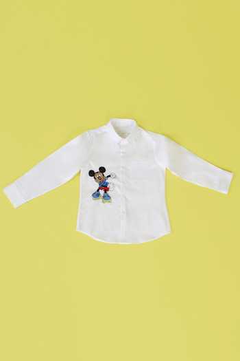 Partykles Mickey Motif Embroidered Collar Shirt 