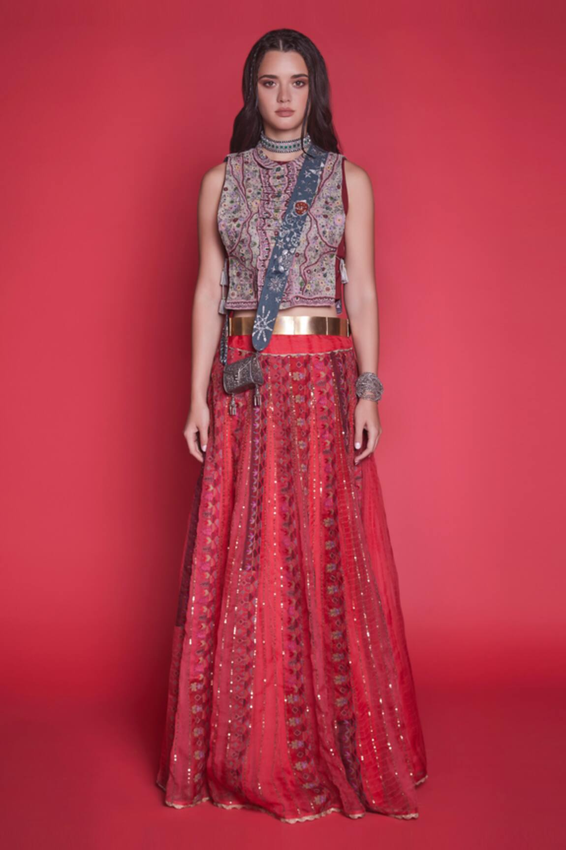 Jade By Monica & Karishma Embroidered Blouse & Organza Lehenga Set