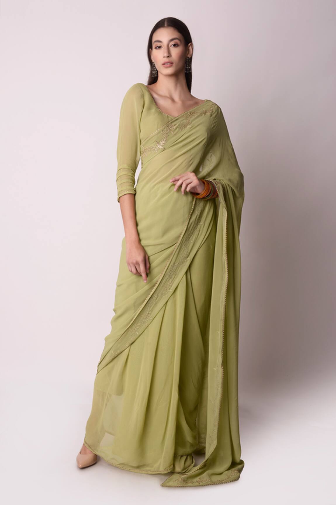 Shwetanga Embroidered Saree With Blouse 