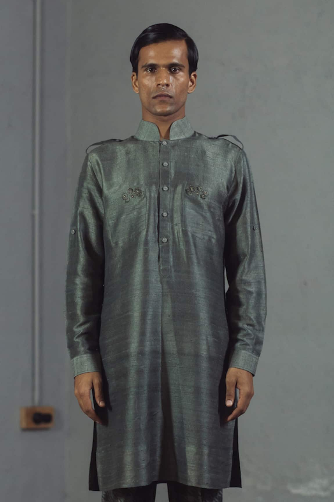 Mitesh Lodha Silk Mandarin Collar Kurta