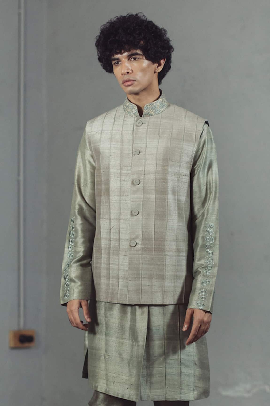Mitesh Lodha Silk Pintuck Nehru Jacket