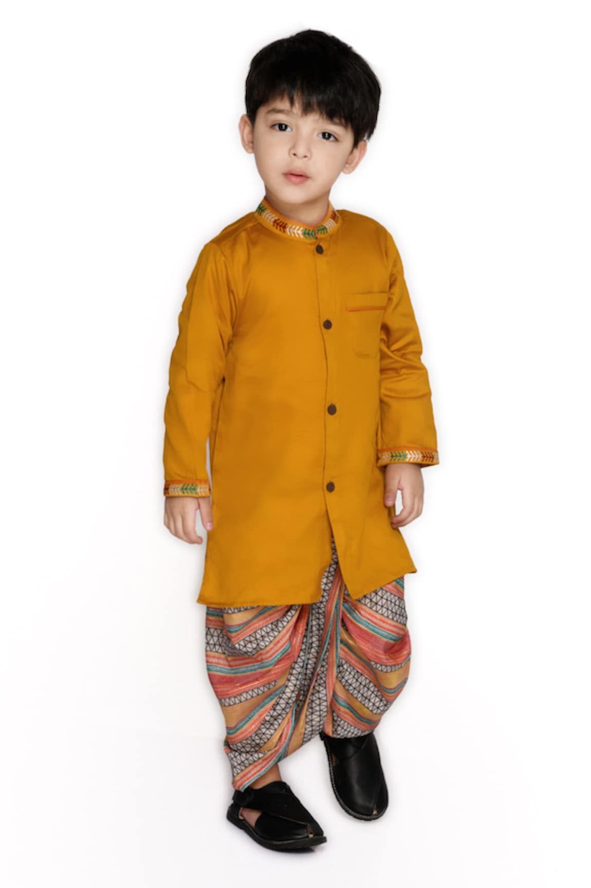 Saka Designs Embroidered Collar Kurta & Dhoti Pant Set