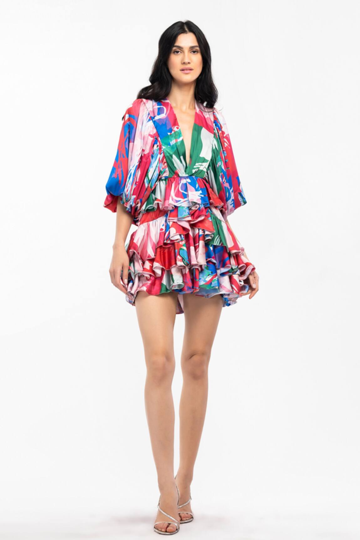 Mandira Wirk Resort Satin Printed Layered Dress