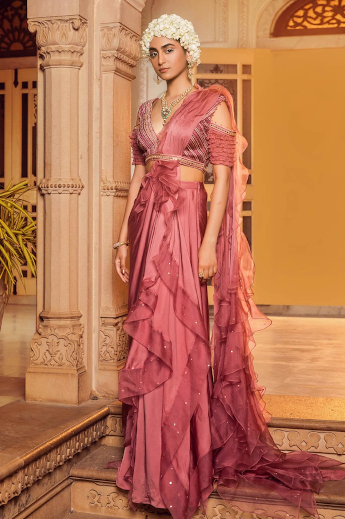 Supria Munjal Chanderi Pre-Draped Saree With Blouse