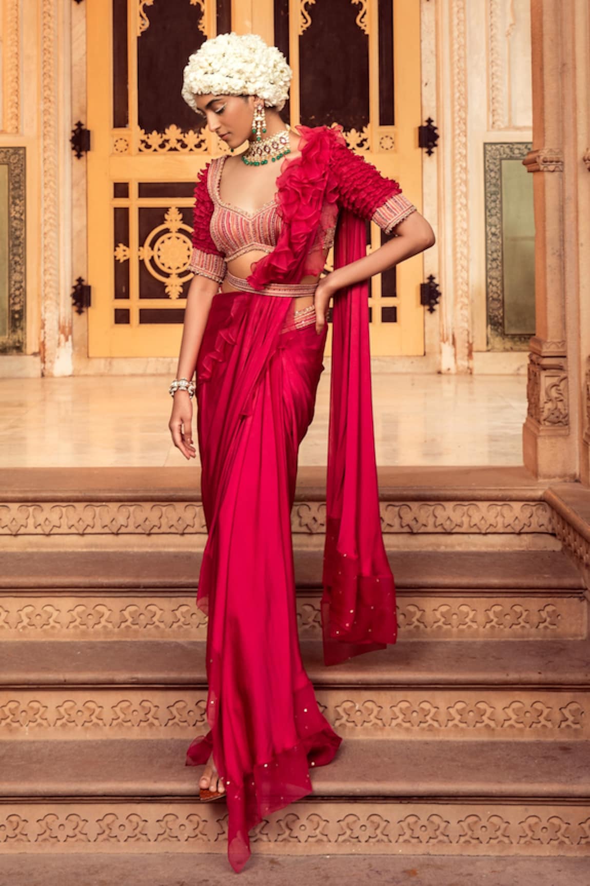 Supria Munjal Chanderi Pre-Draped Saree With Blouse