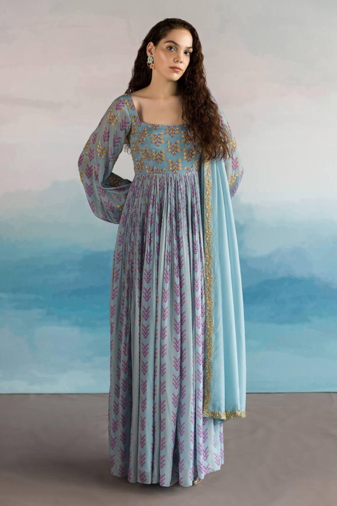 EASE Printed Anarkali With Dupatta