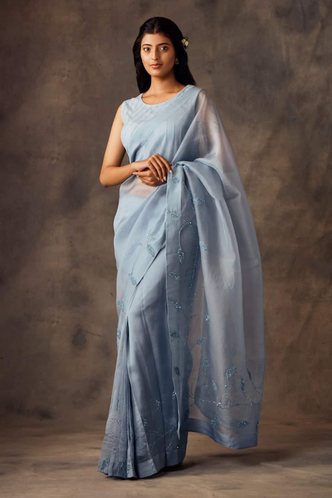 SHILPI GUPTA Embroidered Pre-Draped Saree with Blouse 