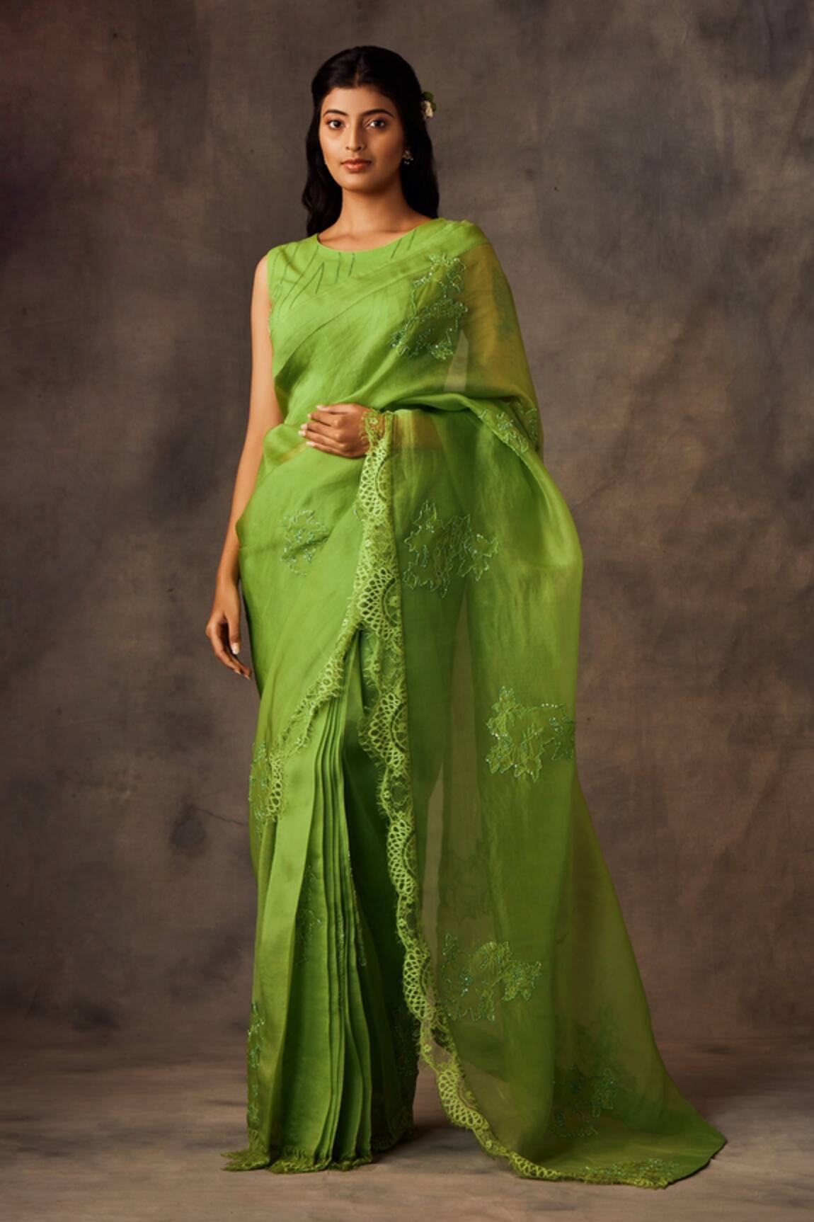 SHILPI GUPTA Embroidered Pre-Draped Saree with Blouse 