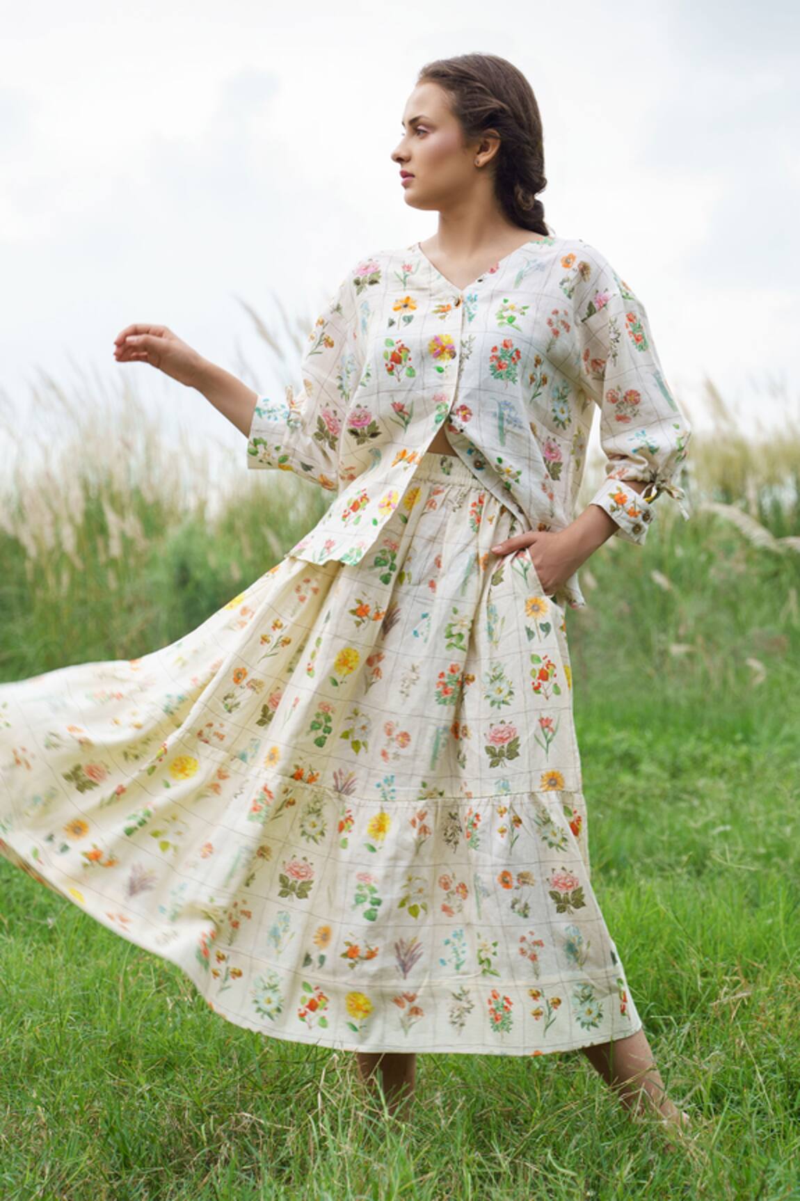 Pozruh By Aiman Floral Printed Skirt Set