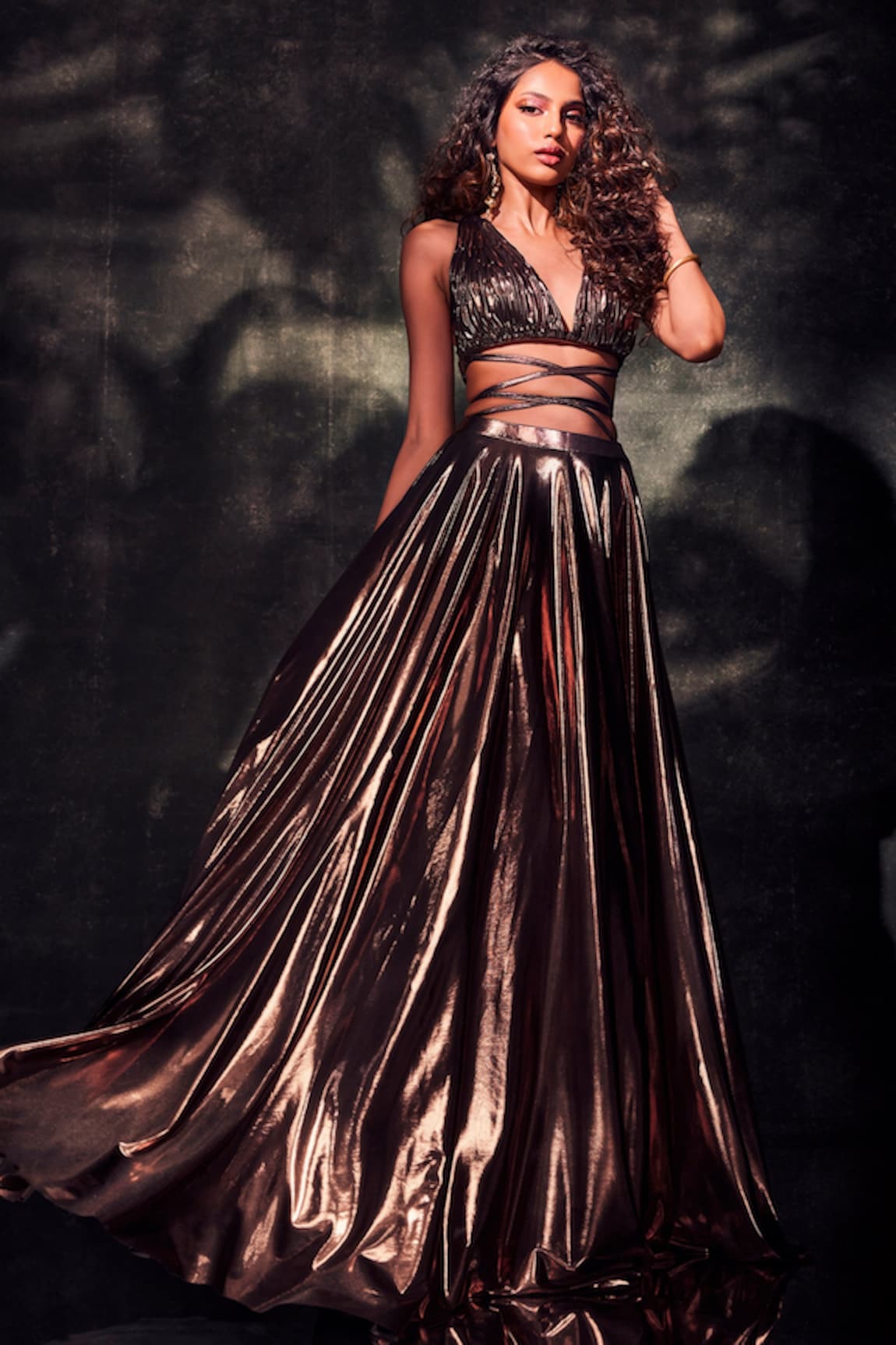 Deme X Kalki Metallic Skirt & Crop Top Set