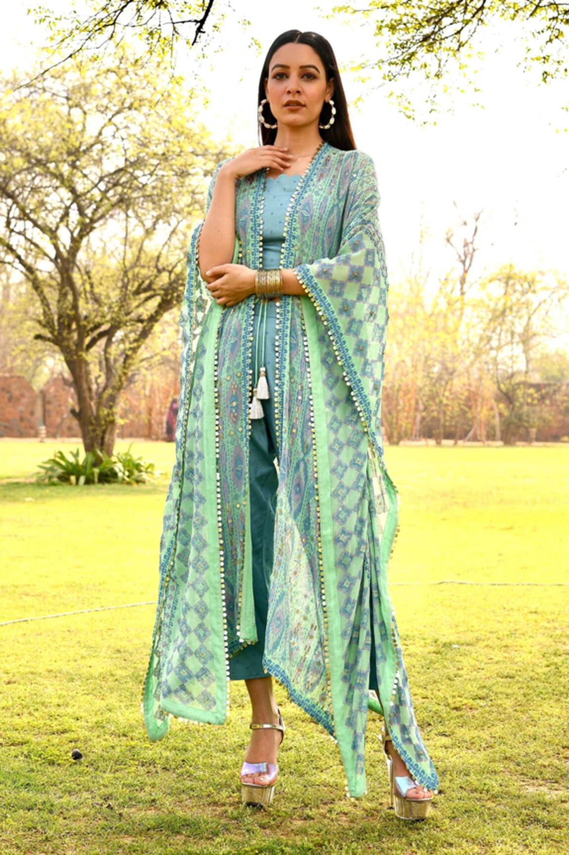 Surbhi Gupta Embroidered Kaftan & Pant Set