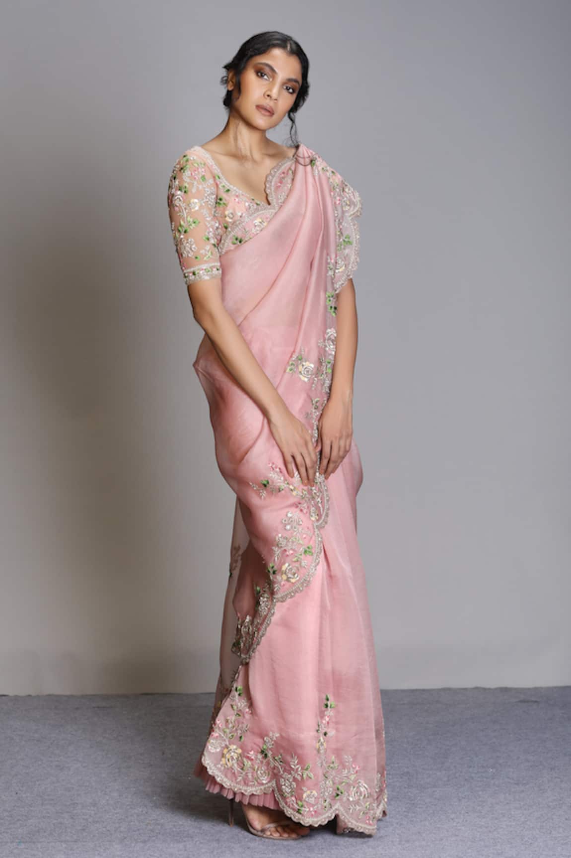 Anushree Reddy Organza Saree with Unstitched Blouse