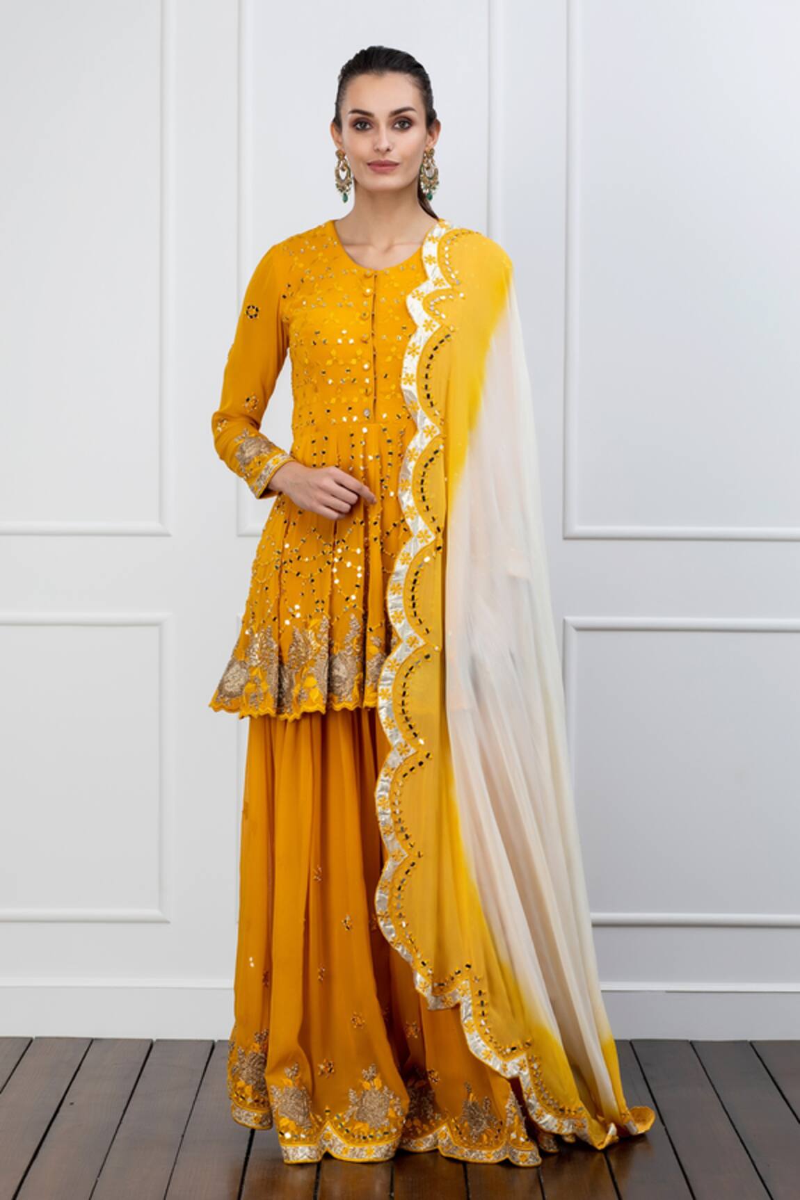 Shian Mirror Embroidered Sharara Set