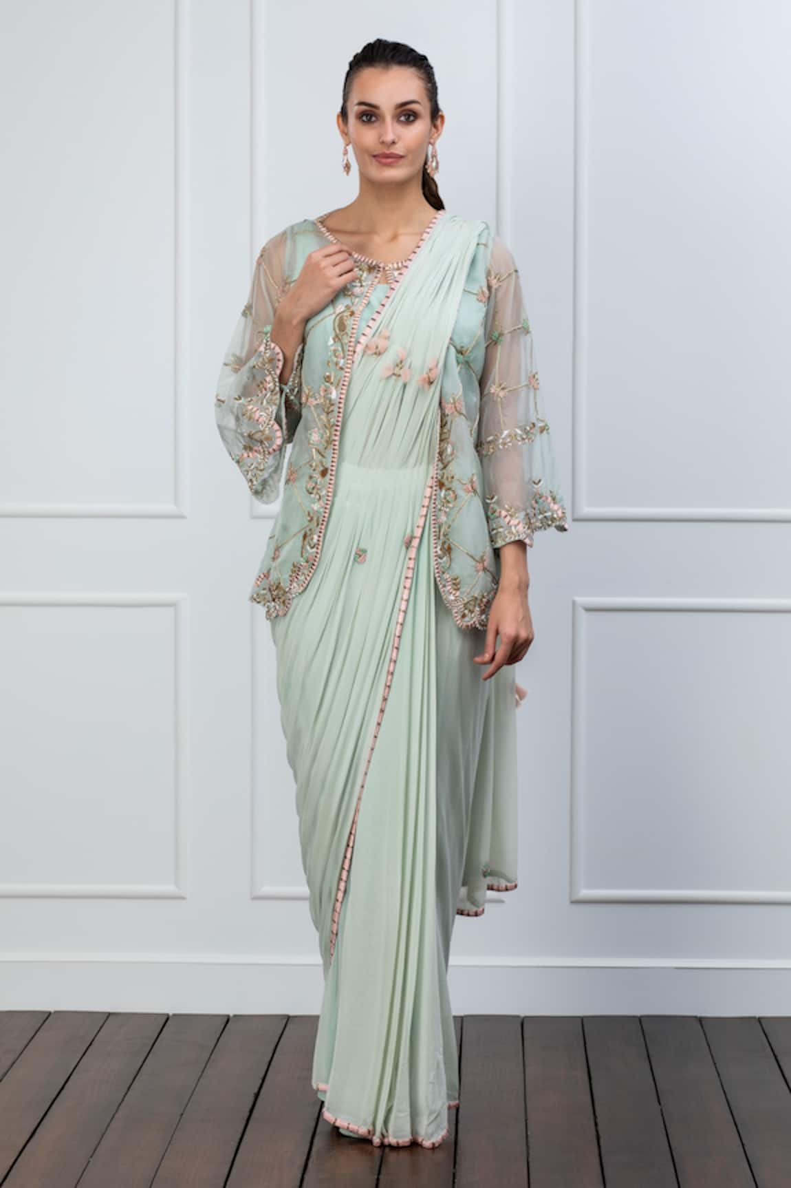 Shian Pre-Stitched Saree Set With Jacket