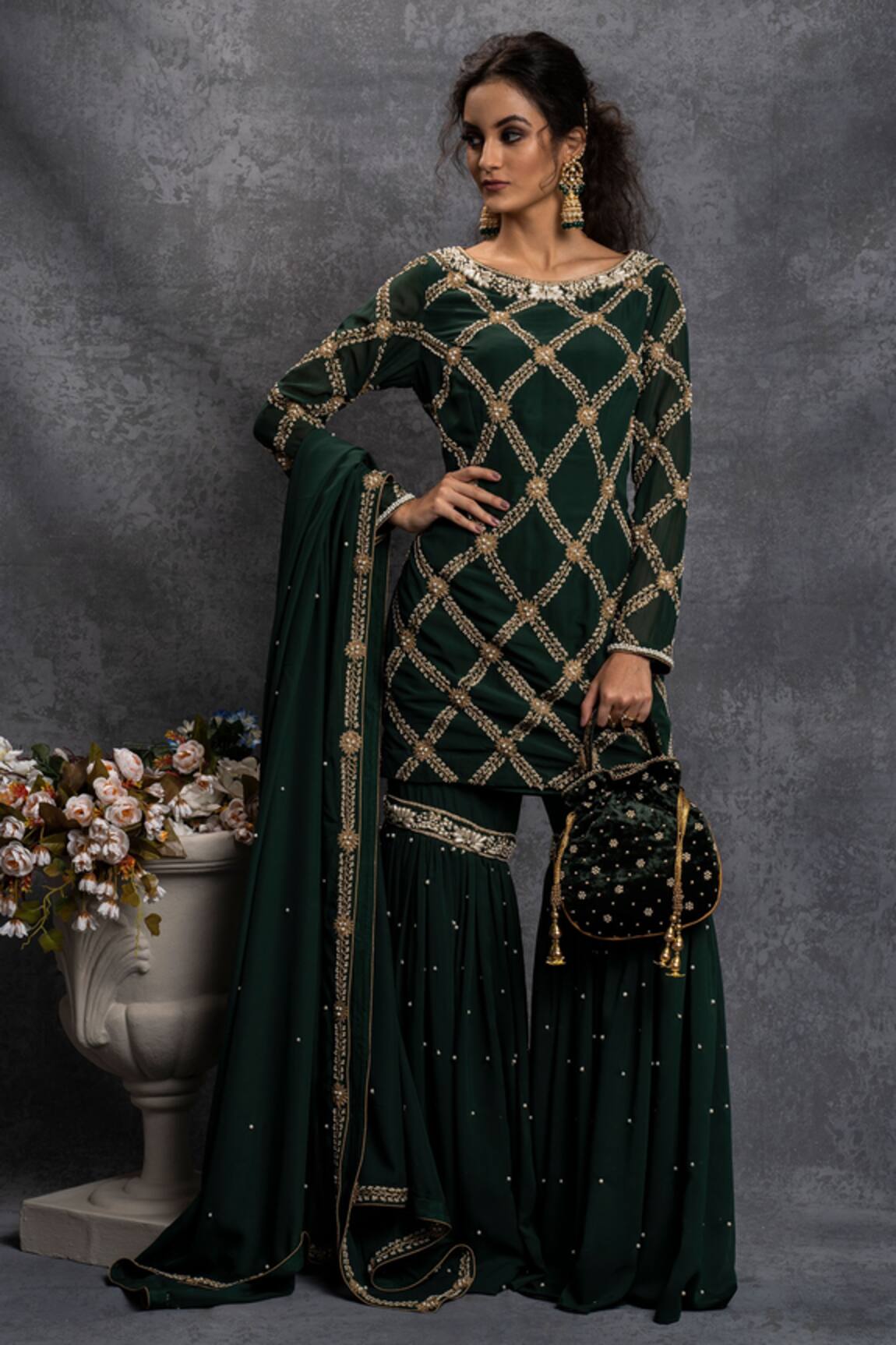 Shian Moti Embroidered Sharara Set