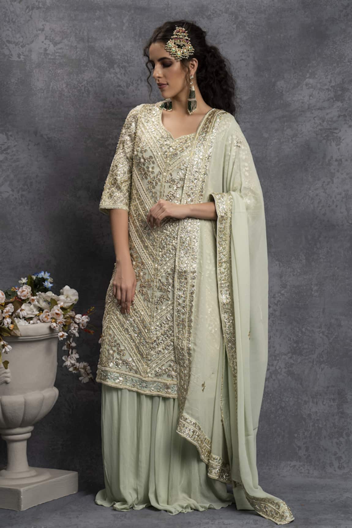 Shian Gota Embroidered Kurta Sharara Set