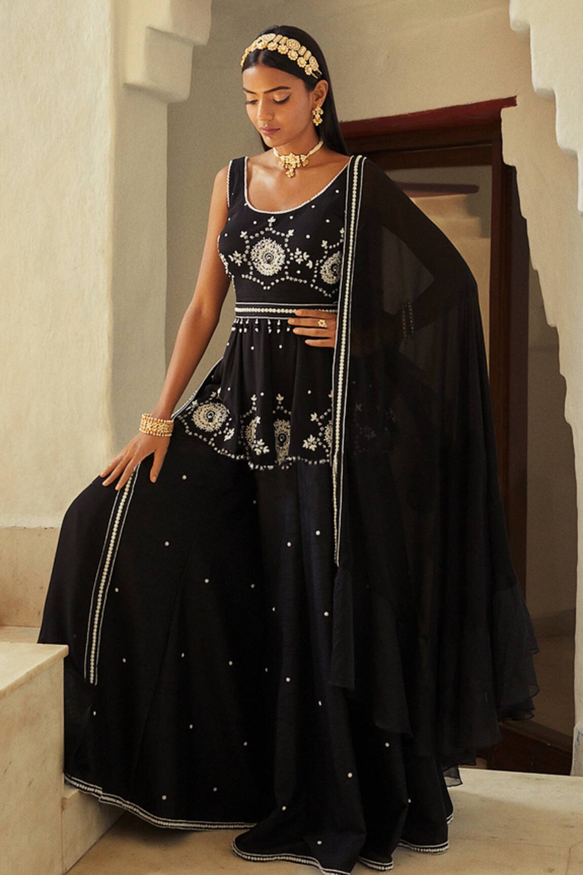 Shian Georgette Embroidered Kurta Sharara Set