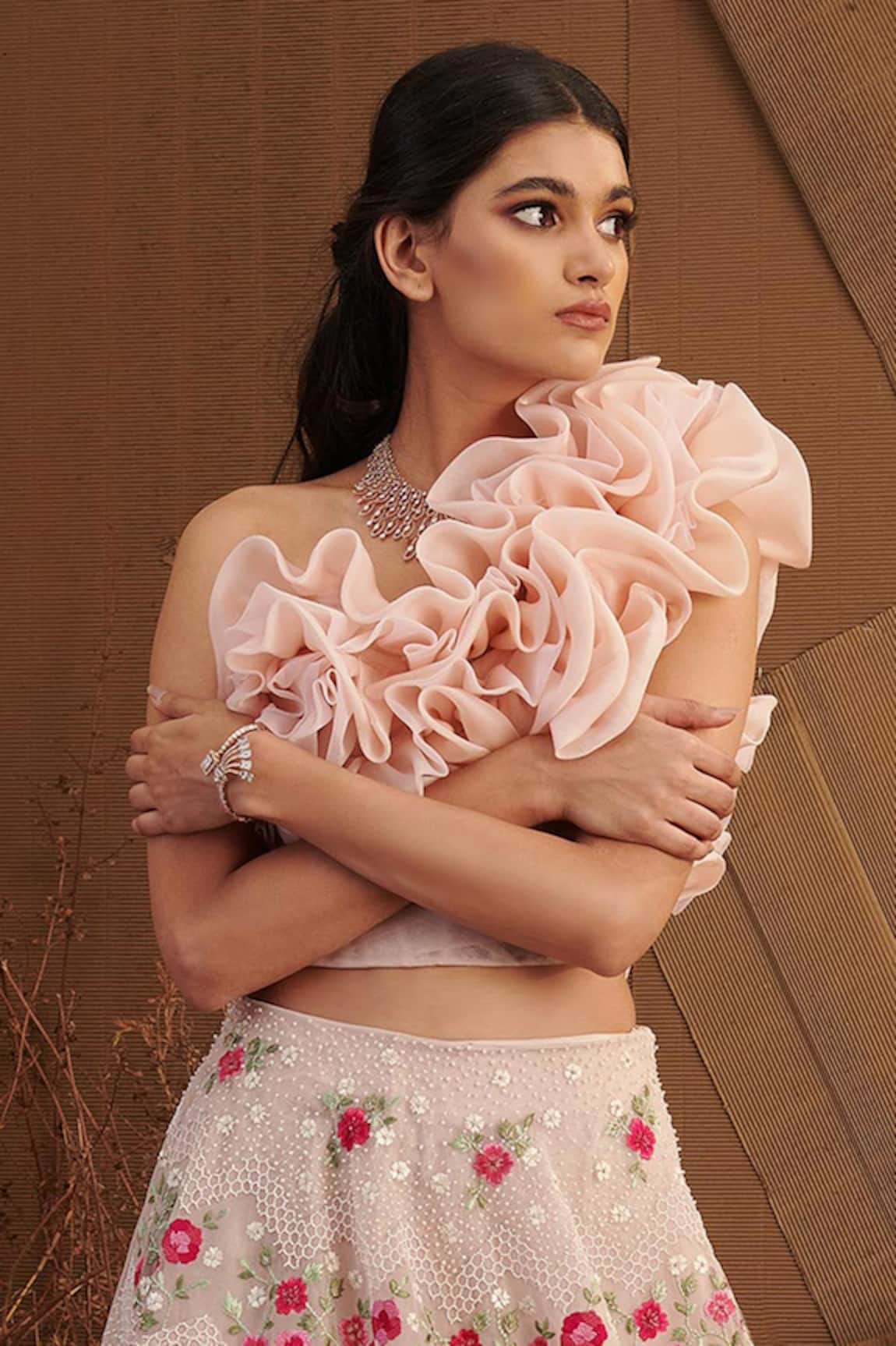 Shriya Som Ruffle One Shoulder Crop Top