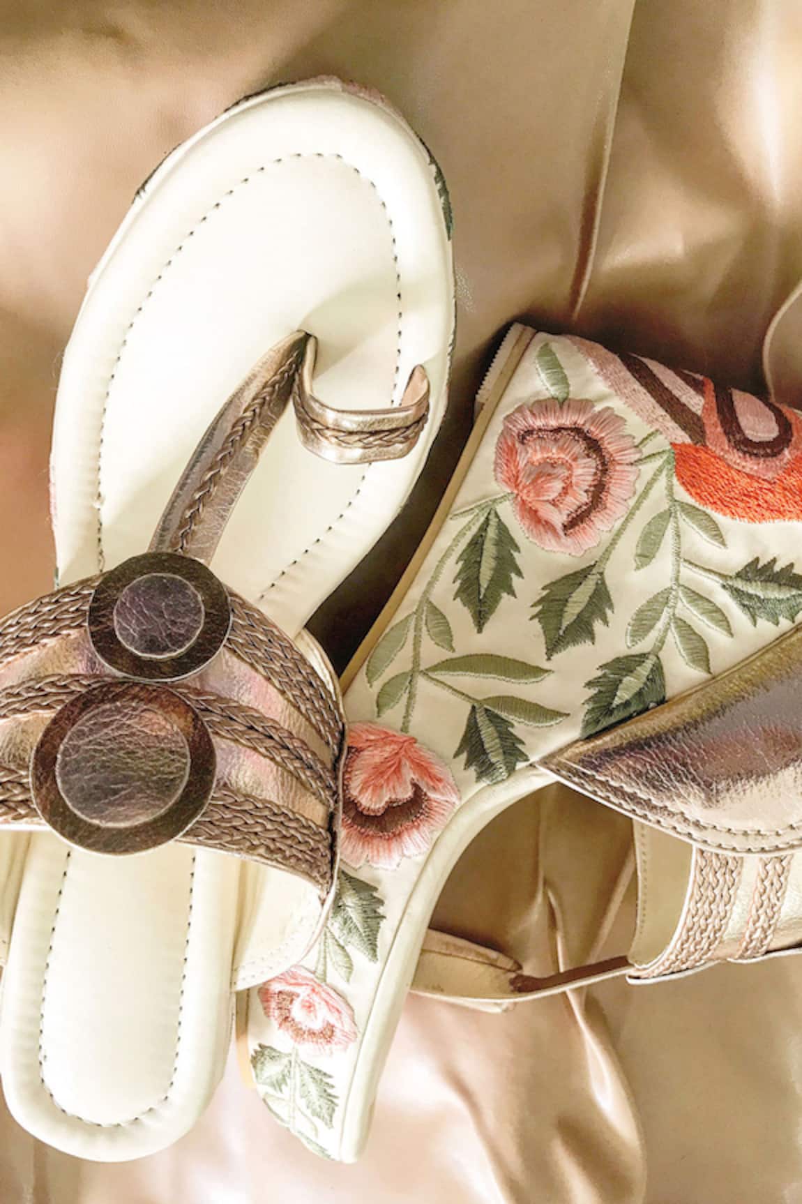 Sole House Floral Kolhapuri Embroidered Wedges
