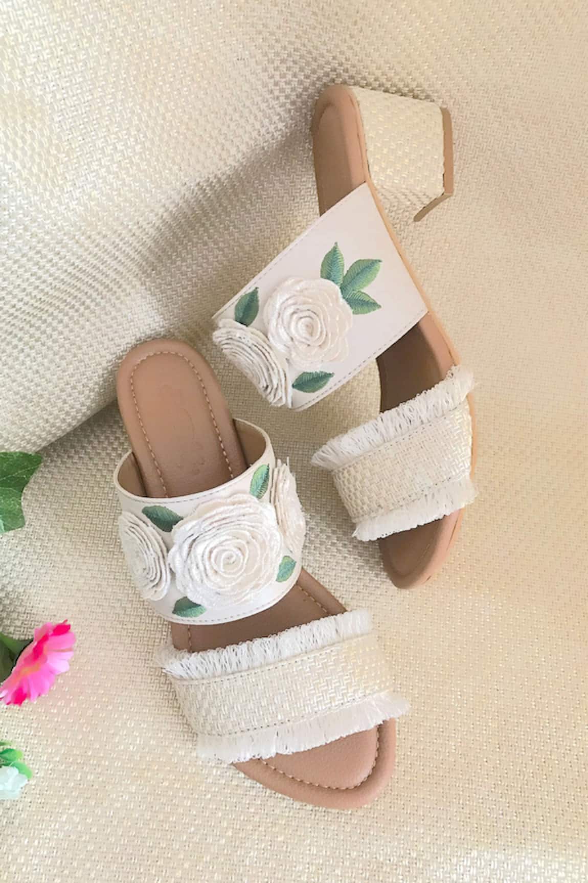 Sole House Fringe Floral Embroidered Block Heels 